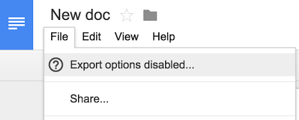 Export options disabled in Google Drive