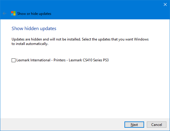Windows 10 Show Hidden Updates