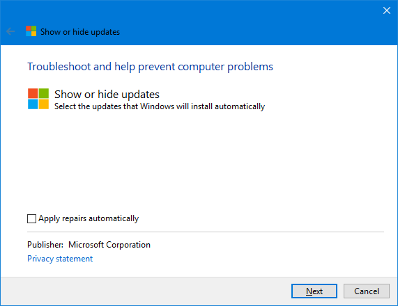 Windows 10 Show or Hide Updates