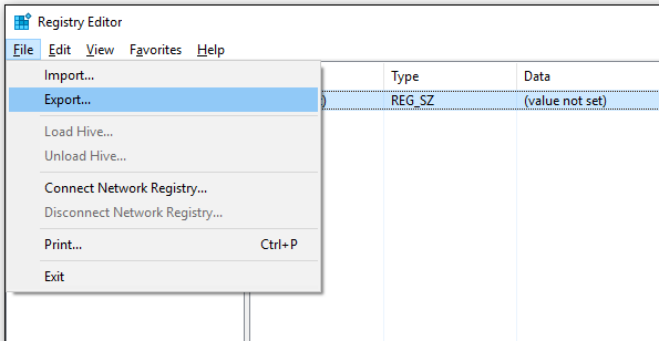 backup registry key