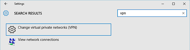 Windows 10 VPN Settings panel