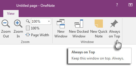 Microsoft OneNote - Quick Note on Top